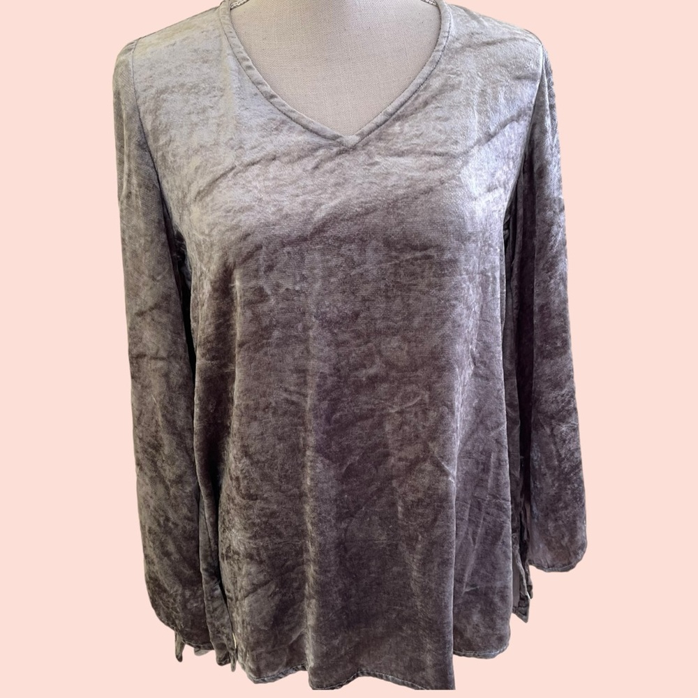 Soft Surroundings Grey/Silver Crushed Velvet Full Sleeve Top XS
